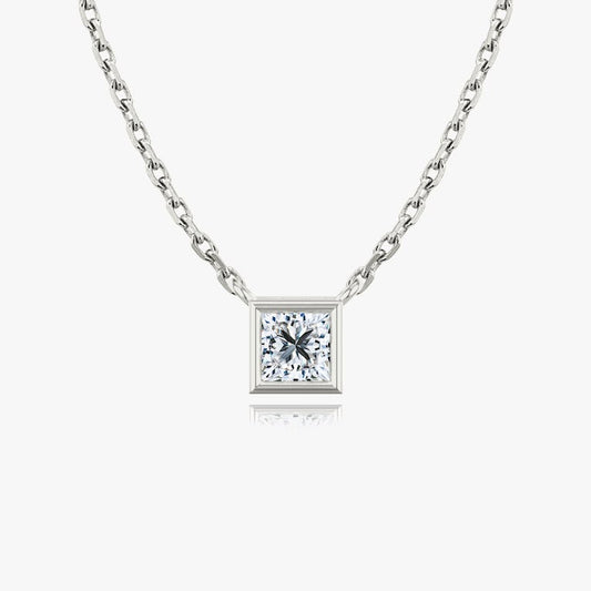 Bezel Set Princess Solitaire Necklace