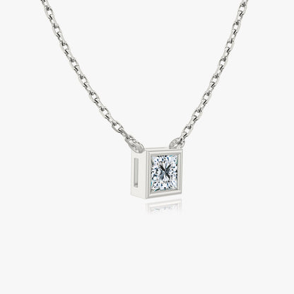 Bezel Set Princess Solitaire Necklace