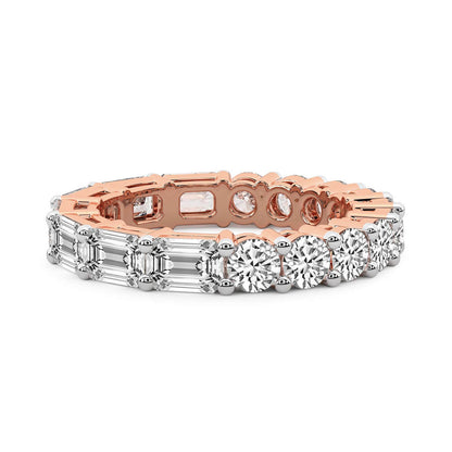 East-to-West Emerald & Round Diamond Eternity Band
