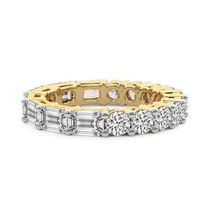 East-to-West Emerald & Round Diamond Eternity Band