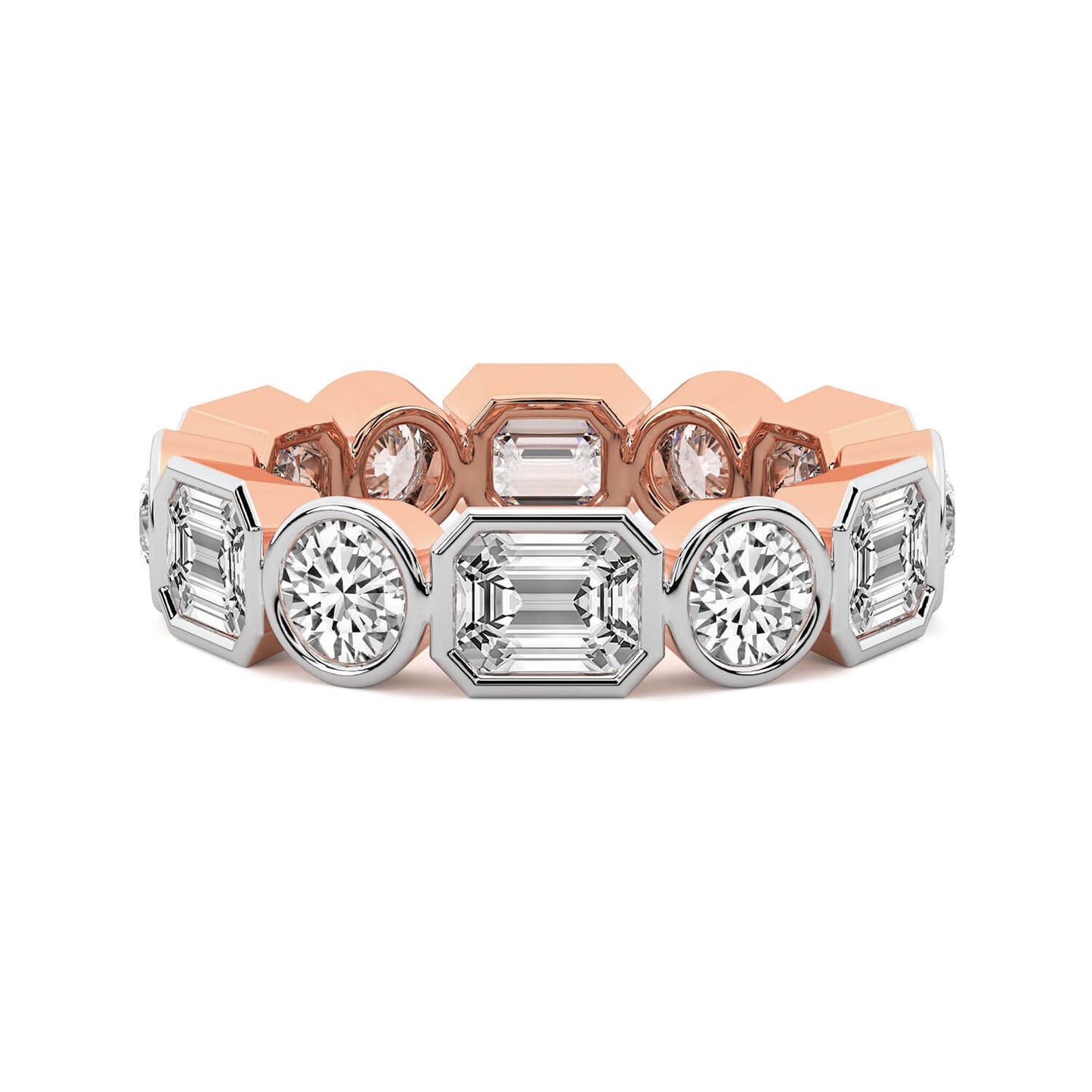 Emerald & Round Bezel Diamond Eternity Band
