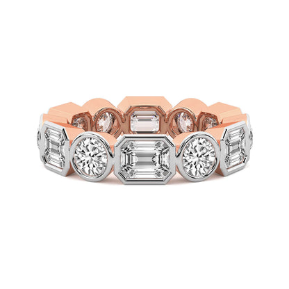 Emerald & Round Bezel Diamond Eternity Band