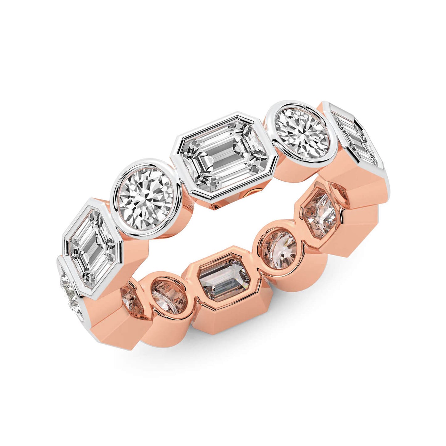 Emerald & Round Bezel Diamond Eternity Band