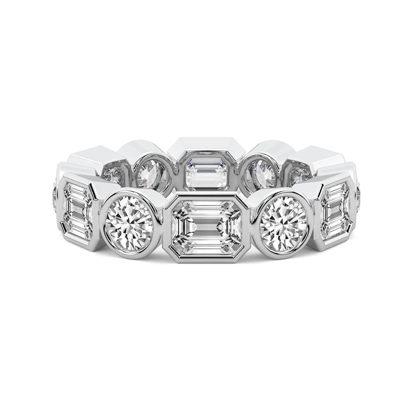 Emerald & Round Bezel Diamond Eternity Band