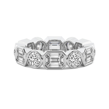 Emerald & Round Bezel Diamond Eternity Band