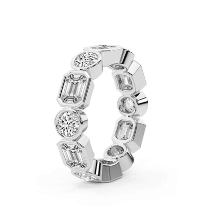 Emerald & Round Bezel Diamond Eternity Band