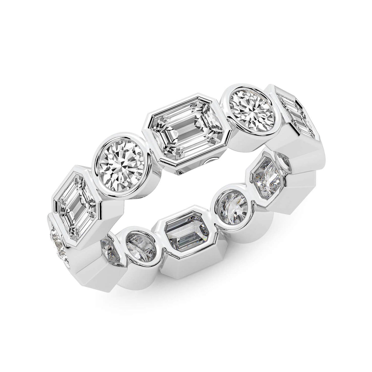 Emerald & Round Bezel Diamond Eternity Band