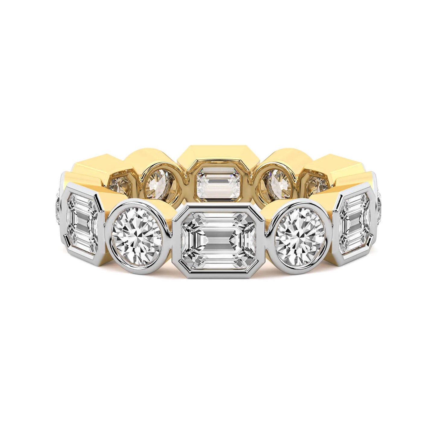 Emerald & Round Bezel Diamond Eternity Band