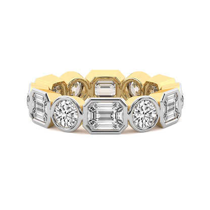 Emerald & Round Bezel Diamond Eternity Band