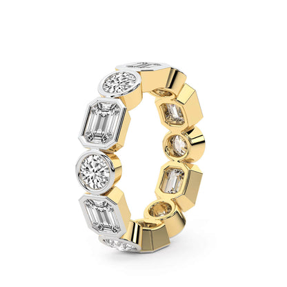 Emerald & Round Bezel Diamond Eternity Band