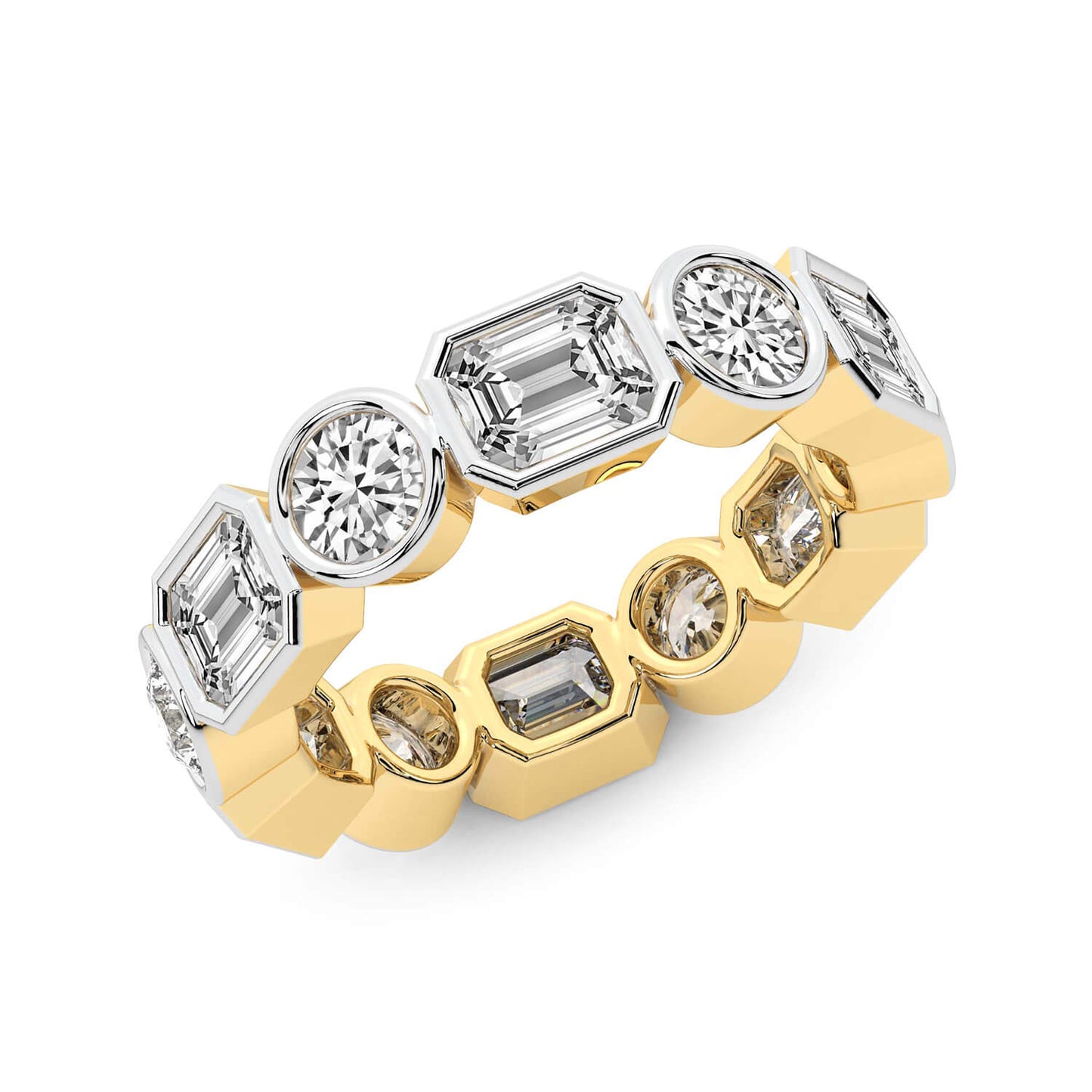 Emerald & Round Bezel Diamond Eternity Band