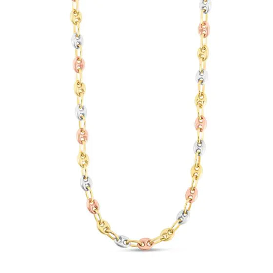 14K Tri-color Gold Puffed Mariner Link Chain