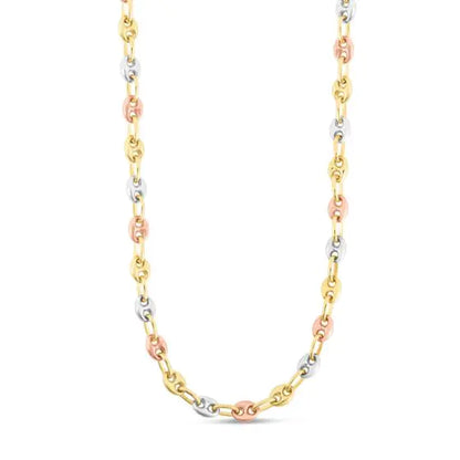 14K Tri-color Gold Puffed Mariner Link Chain