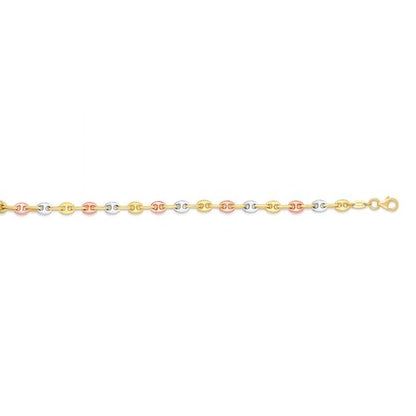 14K Tri-color Gold Puffed Mariner Link Chain