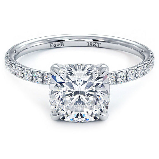 Cushion Shape Plain Gold Basket Head Diamond Engagement Ring Setting (0.30ctw) in 18k White Gold