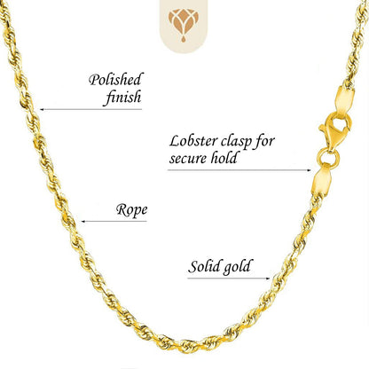 10K Yellow Gold 2.75mm Thick Diamond-Cut Rope Chain and Bracelet with Lobster-Claw Clasp