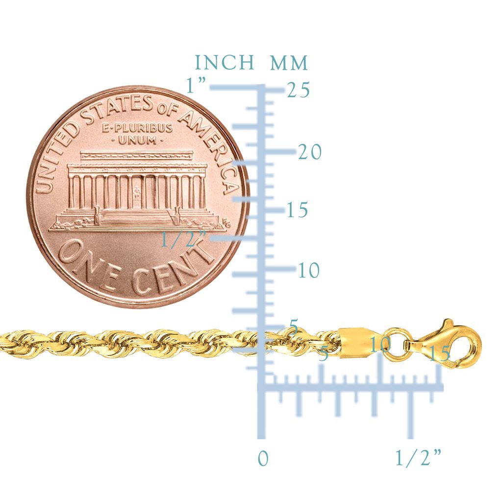 10K Yellow Gold 2.75mm Thick Diamond-Cut Rope Chain and Bracelet with Lobster-Claw Clasp