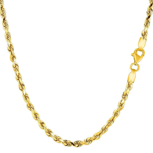 10K Yellow Gold 3mm Thick Diamond-Cut Rope Chain and Bracelet with Lobster-Claw Clasp