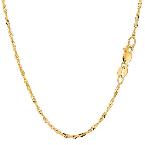 10K Yellow Gold 1.7mm Classic Singapore Chain with Secure Lobster-Claw Clasp