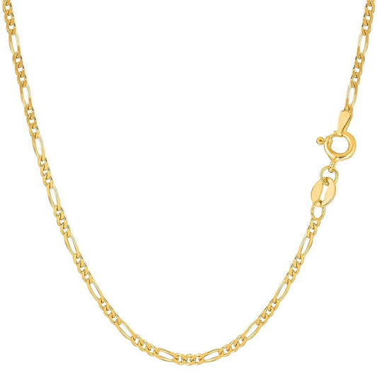 10K Yellow Gold 1.9mm Diamond-Cut Alternate Classic Figaro Chain Or Bracelet/Anklet with Spring-Ring Clasp