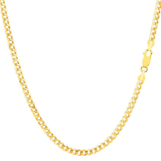 10K Yellow Gold 2.8mm Cuban Comfort Curb Chain or Bracelet with Lobster-Claw Clasp