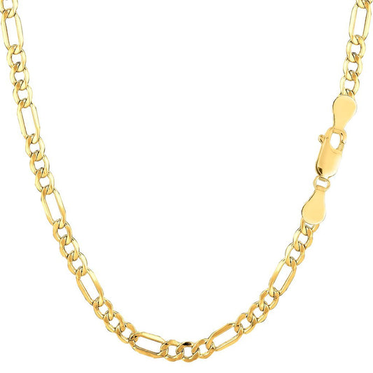 10K Yellow Gold 3.5mm Diamond-Cut Alternate Classic Hollow Figaro Chain with Lobster-Claw Clasp