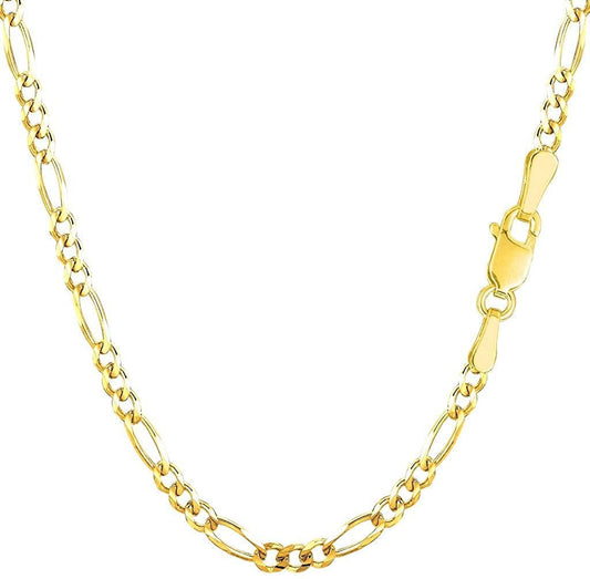 10K Yellow Gold 2.6mm Alternate Classic Figaro Chain Or Bracelet/Anklet with Lobster-Claw Clasp