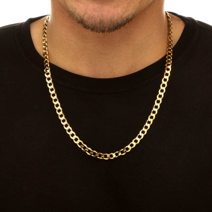 10K Hollow Yellow Gold 4.4mm Hollow Cuban Comfort Curb Cuban Chain with Lobster-Claw Clasp