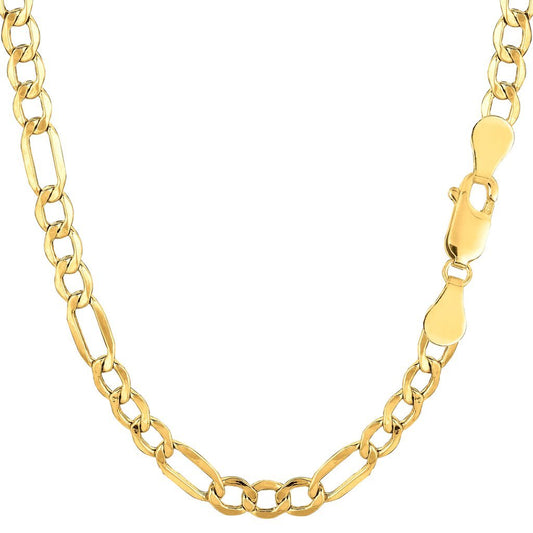 10K Yellow Gold 4.6mm Diamond-Cut Alternate Classic Hollow Figaro Chain with Lobster-Claw Clasp