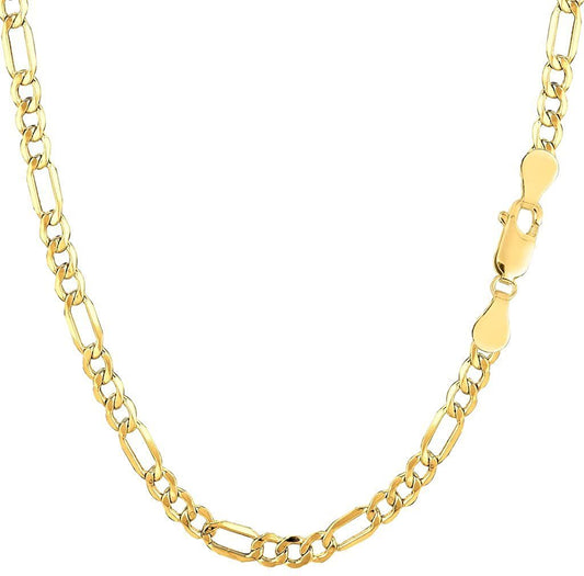 10K Yellow Gold 3.7mm Diamond-Cut Classic Figaro Chain Or Bracelet/Anklet with Lobster-Claw Clasp