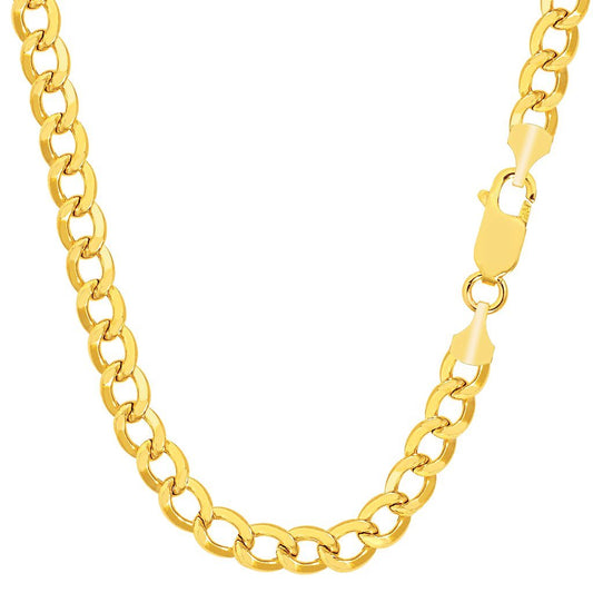10K Hollow Yellow Gold 5.3mm Hollow Cuban Comfort Curb Cuban Chain with Lobster-Claw Clasp