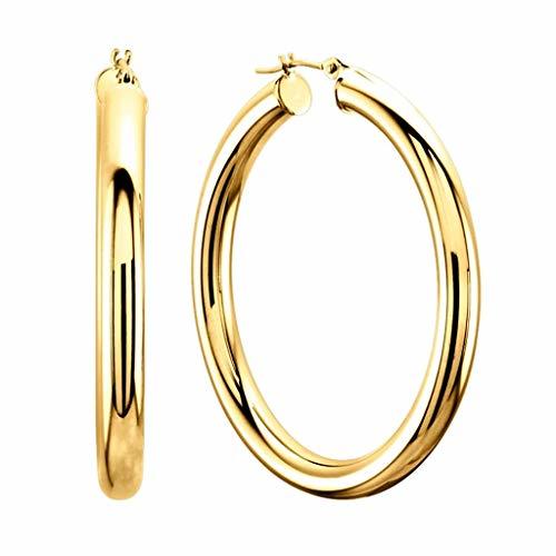 10k REAL Yellow Gold 3.00MM Thickness Classic Polished Round Tube Hoop Earrings with Snap Post Closure