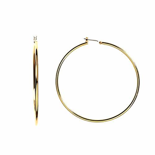 10k REAL Yellow Gold 1.5MM Thickness Classic Polished Round Tube Hoop Earrings with Snap Post Closure