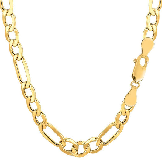 10K Yellow Gold 6.5mm Diamond-Cut Alternate Classic Hollow Figaro Chain with Lobster-Claw Clasp