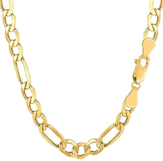 10K Yellow Gold 6.6mm Diamond-Cut Alternate Classic Figaro Chain Or Bracelet/Anklet with Lobster-Claw Clasp