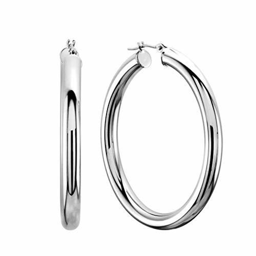 14k REAL White Gold 3.00MM Thickness Classic Polished Round Tube Hoop Earrings with Snap Post Closure