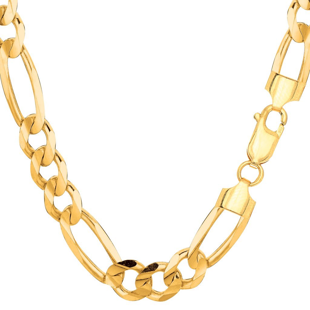 10K Yellow Gold 7.9mm Diamond-Cut Alternate Classic Figaro Chain Or Bracelet/Anklet with Lobster-Claw Clasp