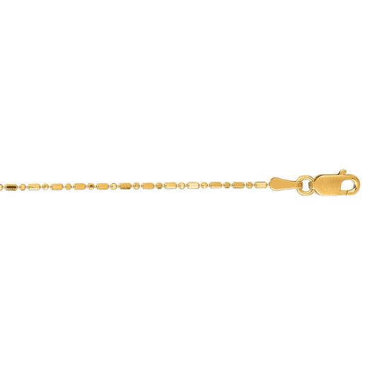 14K Yellow Or White Gold 1.00mm Diamond Cut Bar & Bead Chain with Lobster-Claw Clasp