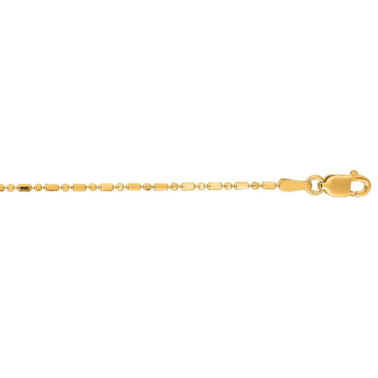 14K Yellow Or White Gold 1.2mm Diamond Cut Bar & Bead Chain with Lobster-Claw Clasp