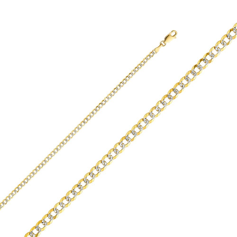 14K Gold 3.2mm White Pave Curb Chain