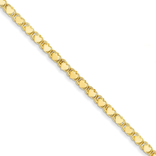 14k Solid Yellow Or White Gold 2.9mm Heart Chain with Lobster-Claw Clasp