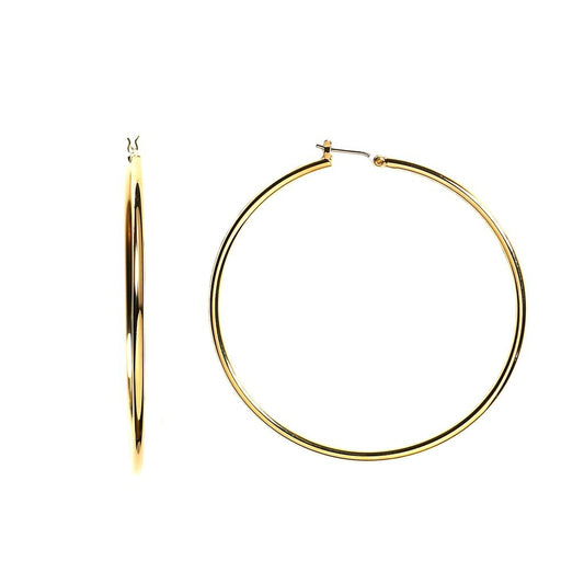 14k REAL Yellow Gold 1.5MM Thickness Classic Polished Round Tube Hoop Earrings with Snap Post Closure