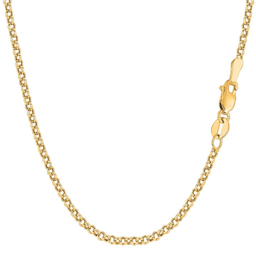 14k Solid Yellow Or White Gold 2.3mm Diamond Cut Rolo Chain with Lobster-Claw Clasp