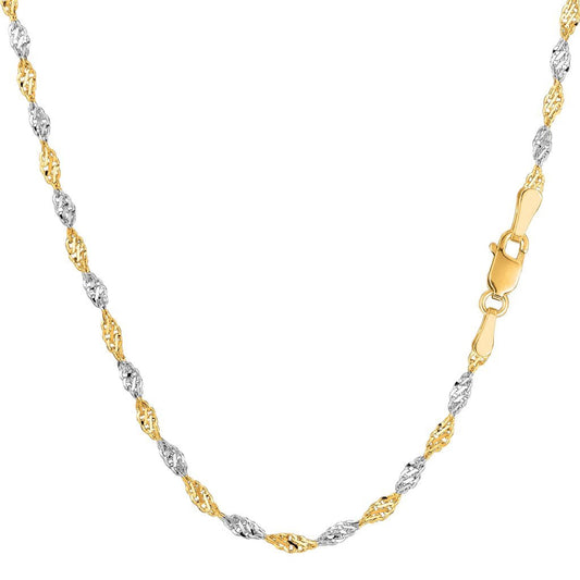 14K Two-Tone Gold 2.5mm Diamond-Cut Classic Singapore Chain with Lobster-Claw Clasp
