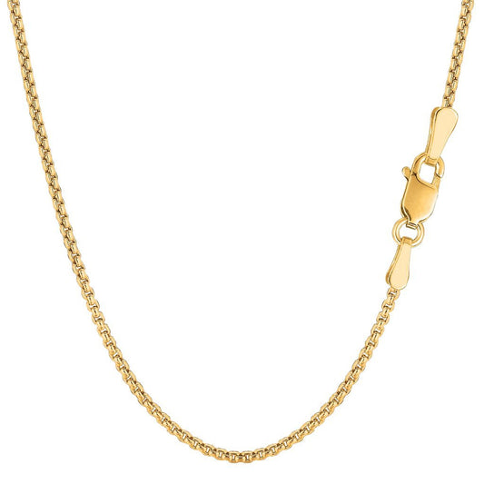 14k Solid Yellow Gold 1.6mm Round-Box Chain with Lobster Claw Clasp