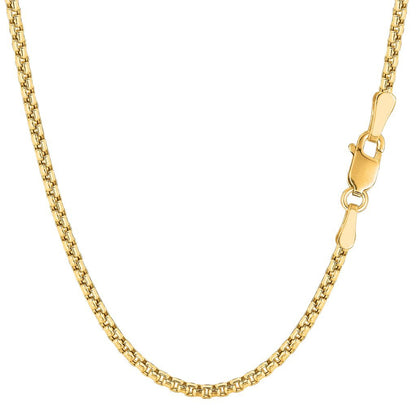 14k Solid Yellow Gold 2.5mm Round-Box Chain with Lobster Claw Clasp