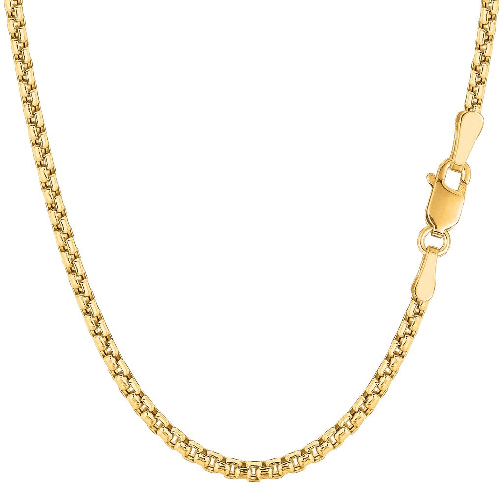 14k Solid Yellow Gold 3.6mm Round-Box Chain with Lobster Claw Clasp