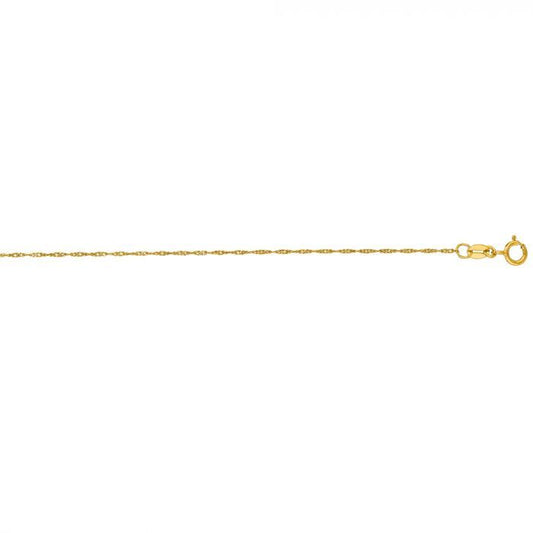 14k Solid Yellow Gold 1.0mm Elegant Singapore Chain with Spring Ring Closure