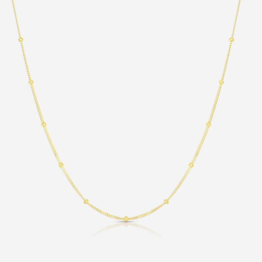 14k Solid Yellow Gold 1.3mm Elegant Polished Bar Station Saturn Chain with Lobster Claw Closure