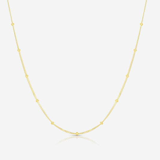 14k Solid Yellow Gold 1.4mm Two-tone Polished Bar Station Saturn Chain with Lobster Claw Closure